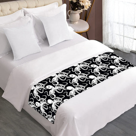 Black And White Octopus Pattern Print Bed Runner