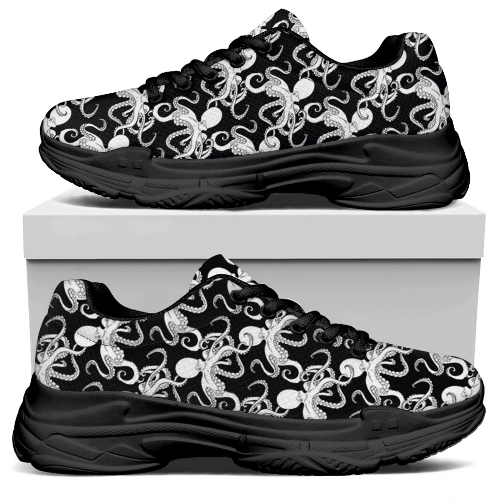 Black And White Octopus Pattern Print Black Chunky Shoes
