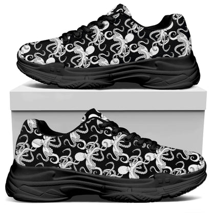 Black And White Octopus Pattern Print Black Chunky Shoes