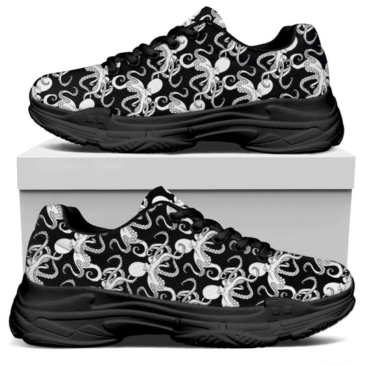 Black And White Octopus Pattern Print Black Chunky Shoes