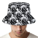 Black And White Octopus Pattern Print Bucket Hat