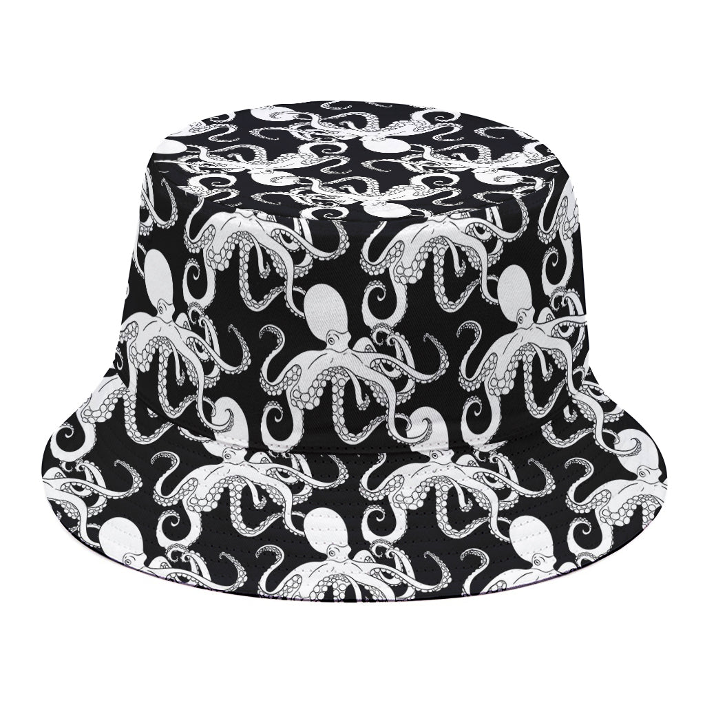 Black And White Octopus Pattern Print Bucket Hat