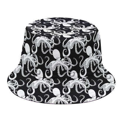 Black And White Octopus Pattern Print Bucket Hat