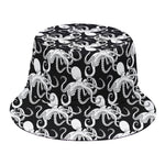 Black And White Octopus Pattern Print Bucket Hat