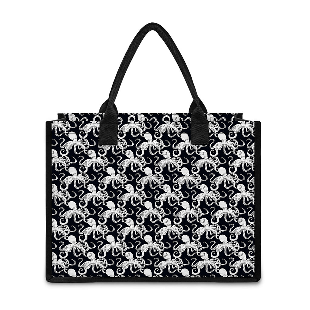 Black And White Octopus Pattern Print Canvas Tote Bag
