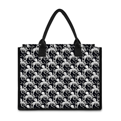 Black And White Octopus Pattern Print Canvas Tote Bag