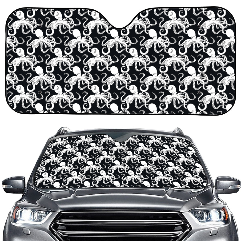 Black And White Octopus Pattern Print Car Windshield Sun Shade