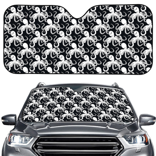 Black And White Octopus Pattern Print Car Windshield Sun Shade