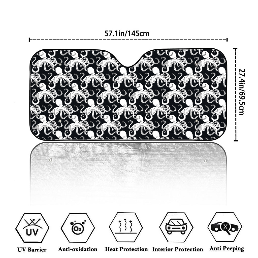 Black And White Octopus Pattern Print Car Windshield Sun Shade