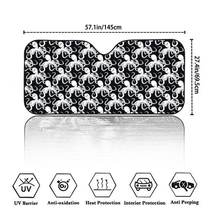 Black And White Octopus Pattern Print Car Windshield Sun Shade
