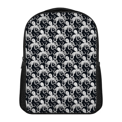 Black And White Octopus Pattern Print Casual Backpack