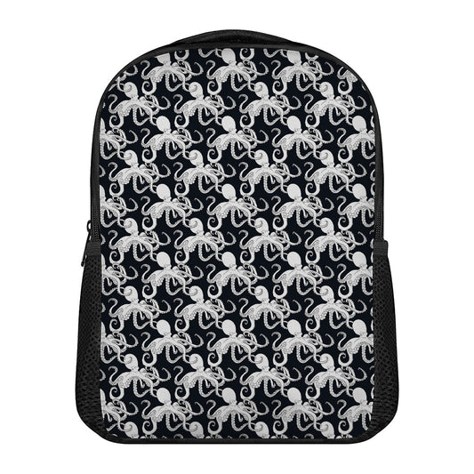 Black And White Octopus Pattern Print Casual Backpack