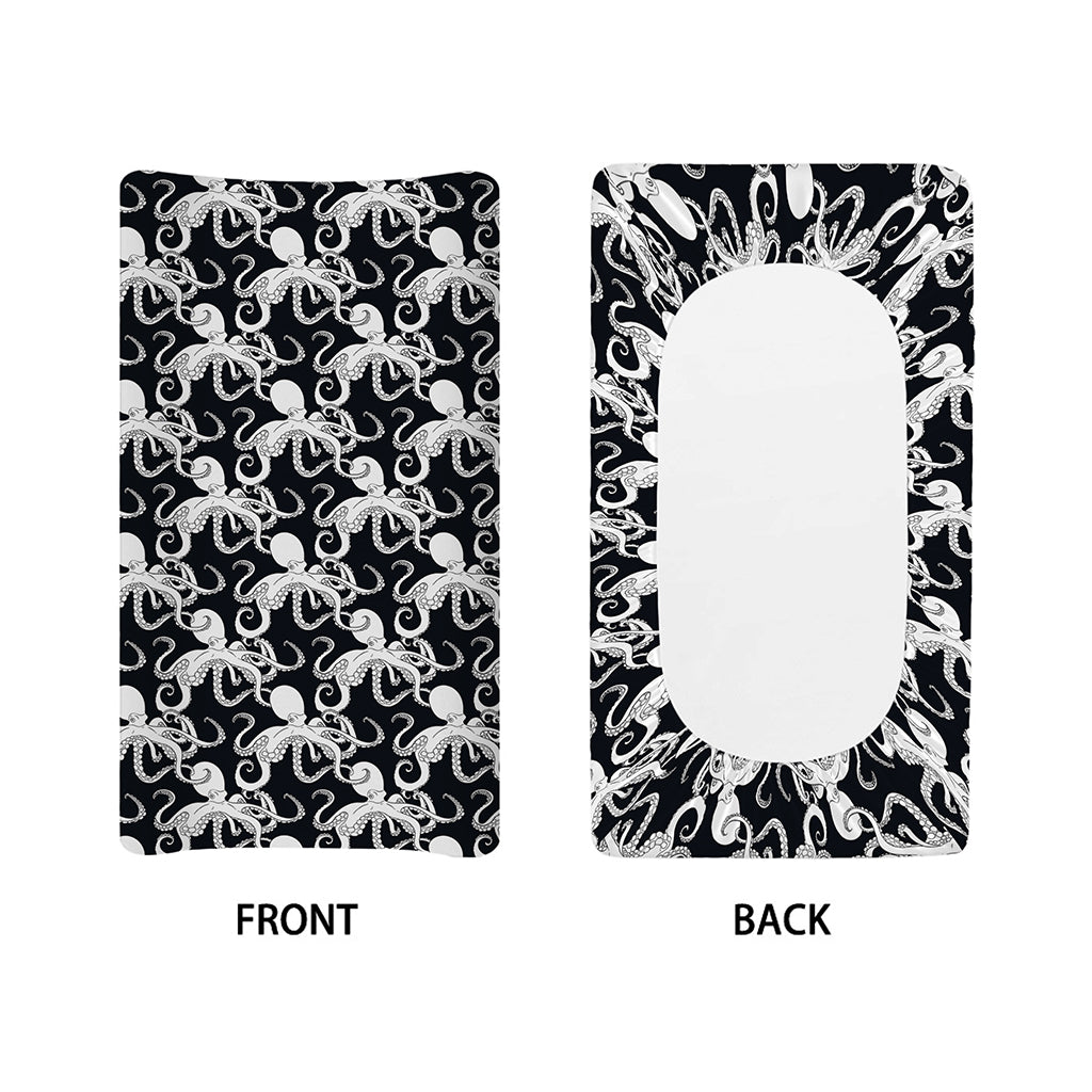 Black And White Octopus Pattern Print Changing Pad Cover