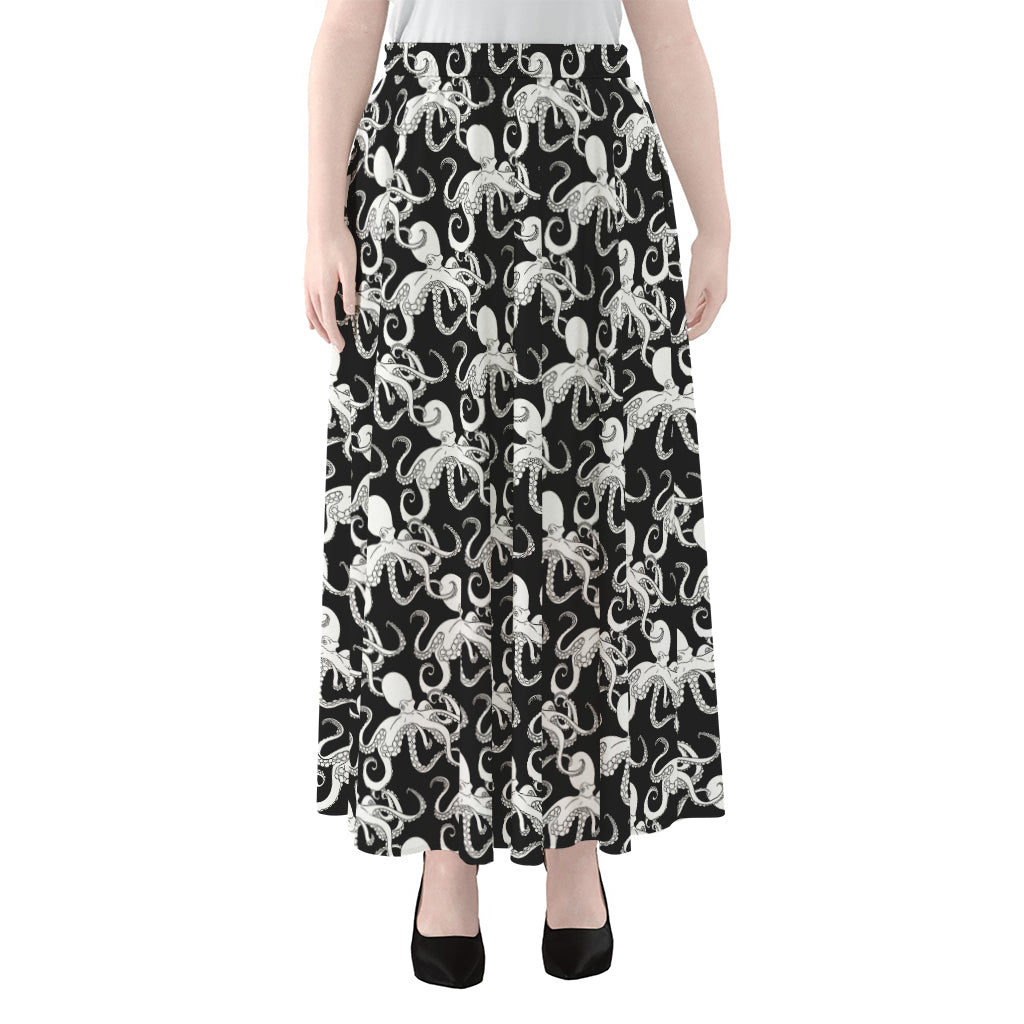 Black And White Octopus Pattern Print Chiffon Maxi Skirt