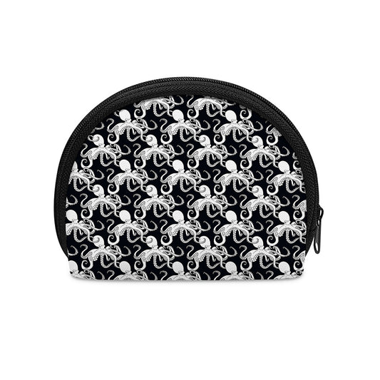 Black And White Octopus Pattern Print Coin Purse