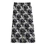 Black And White Octopus Pattern Print Cotton Front Slit Maxi Skirt