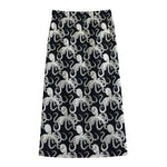 Black And White Octopus Pattern Print Cotton Front Slit Maxi Skirt