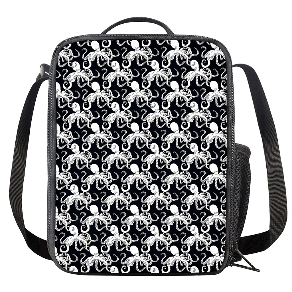Black And White Octopus Pattern Print Crossbody Lunch Bag