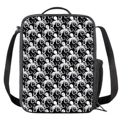 Black And White Octopus Pattern Print Crossbody Lunch Bag