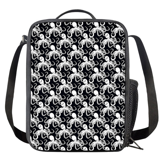 Black And White Octopus Pattern Print Crossbody Lunch Bag