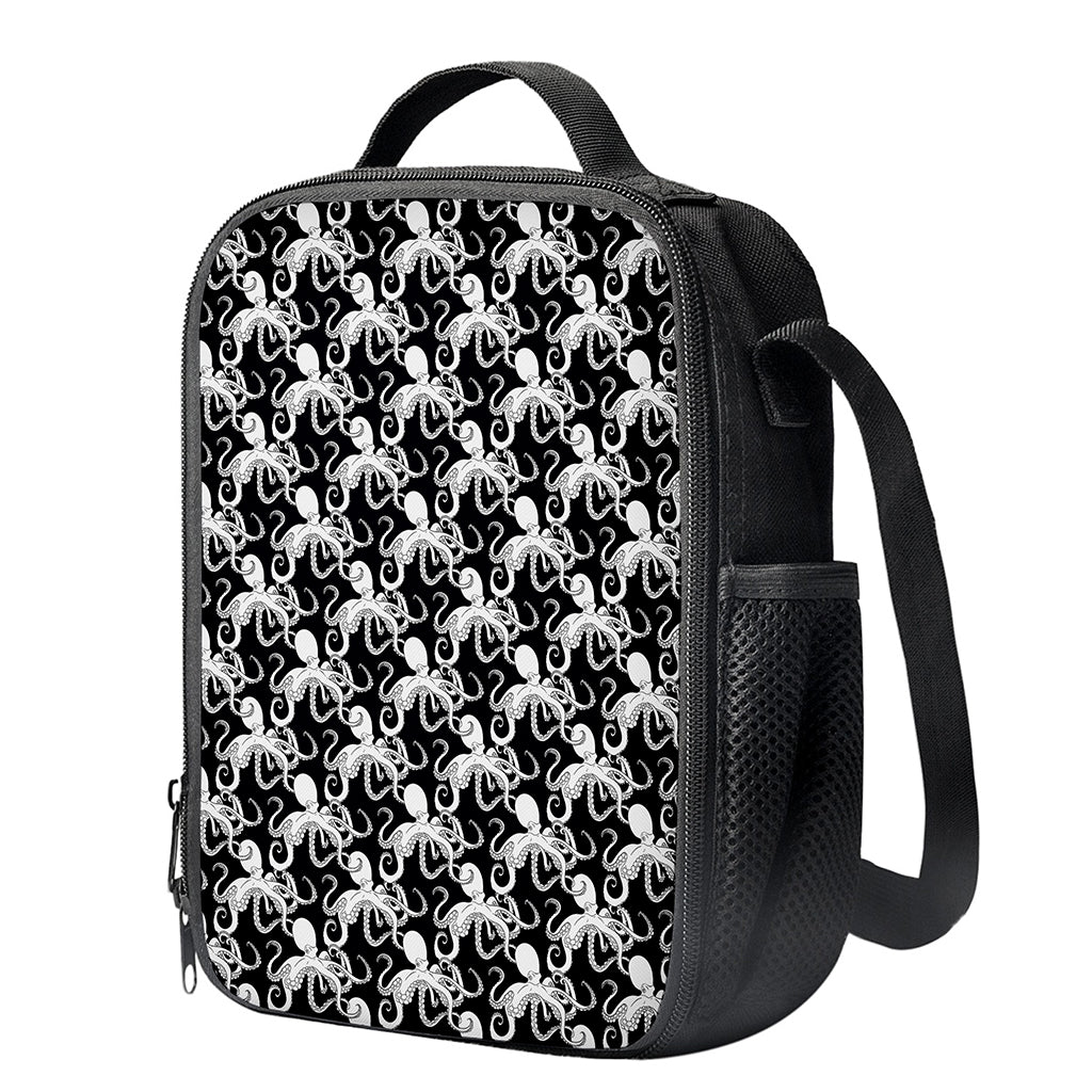 Black And White Octopus Pattern Print Crossbody Lunch Bag