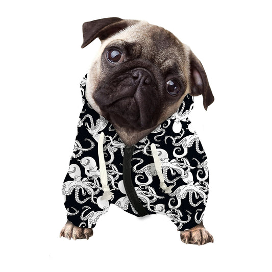 Black And White Octopus Pattern Print Dog Zip Up Hoodie