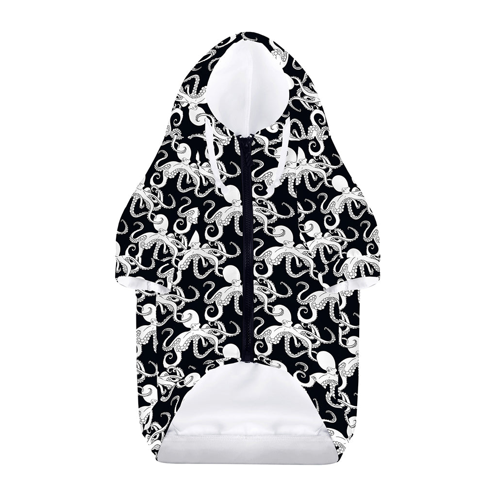 Black And White Octopus Pattern Print Dog Zip Up Hoodie
