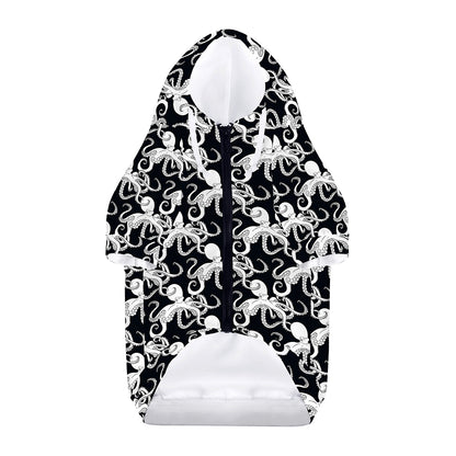 Black And White Octopus Pattern Print Dog Zip Up Hoodie