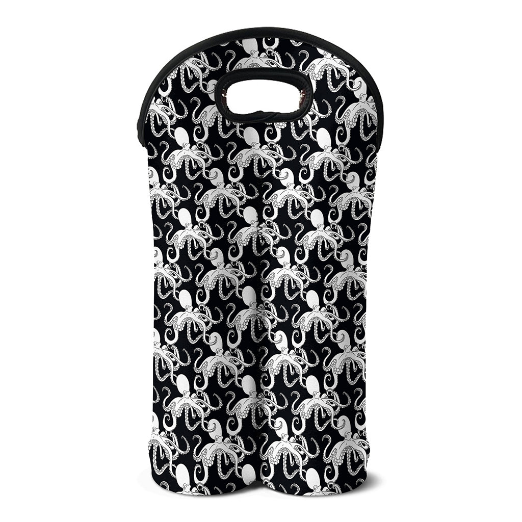 Black And White Octopus Pattern Print Double Neoprene Wine Tote