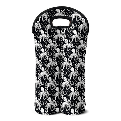 Black And White Octopus Pattern Print Double Neoprene Wine Tote