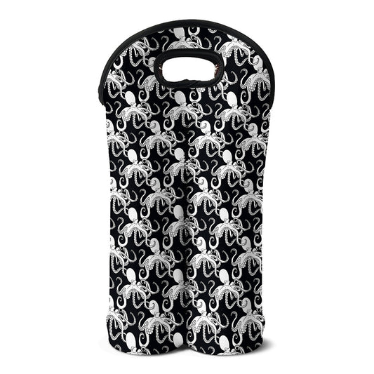 Black And White Octopus Pattern Print Double Neoprene Wine Tote
