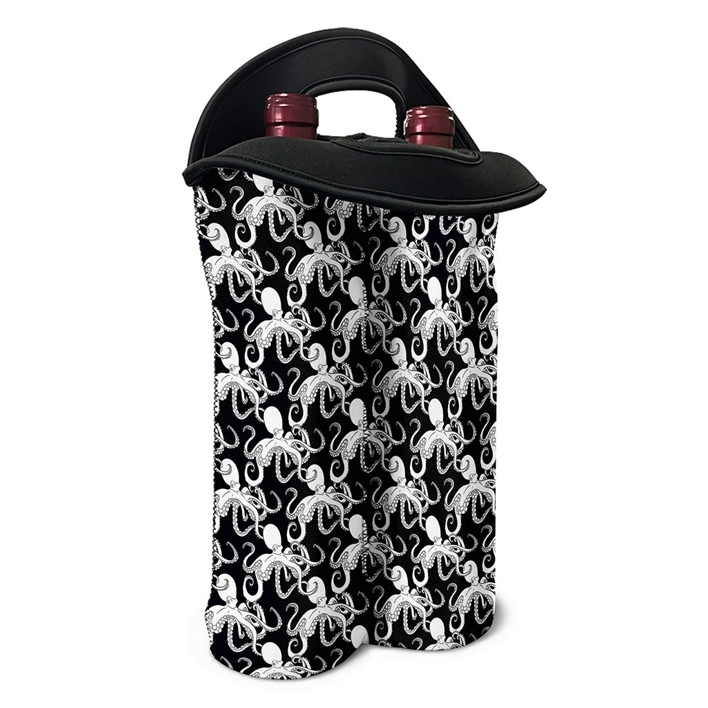 Black And White Octopus Pattern Print Double Neoprene Wine Tote