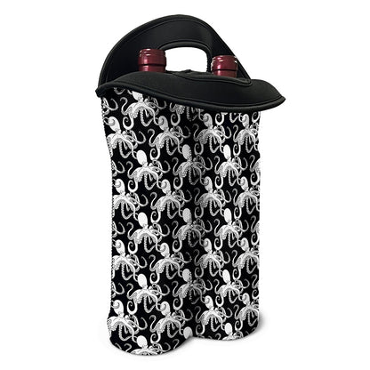 Black And White Octopus Pattern Print Double Neoprene Wine Tote