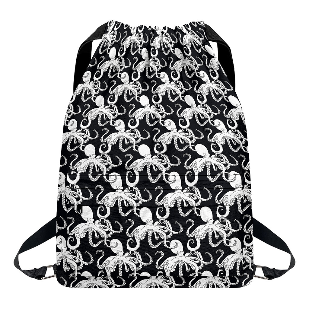 Black And White Octopus Pattern Print Drawstring Backpack