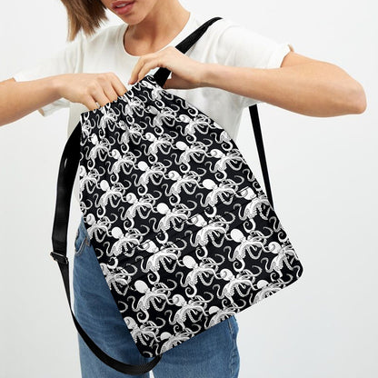 Black And White Octopus Pattern Print Drawstring Backpack