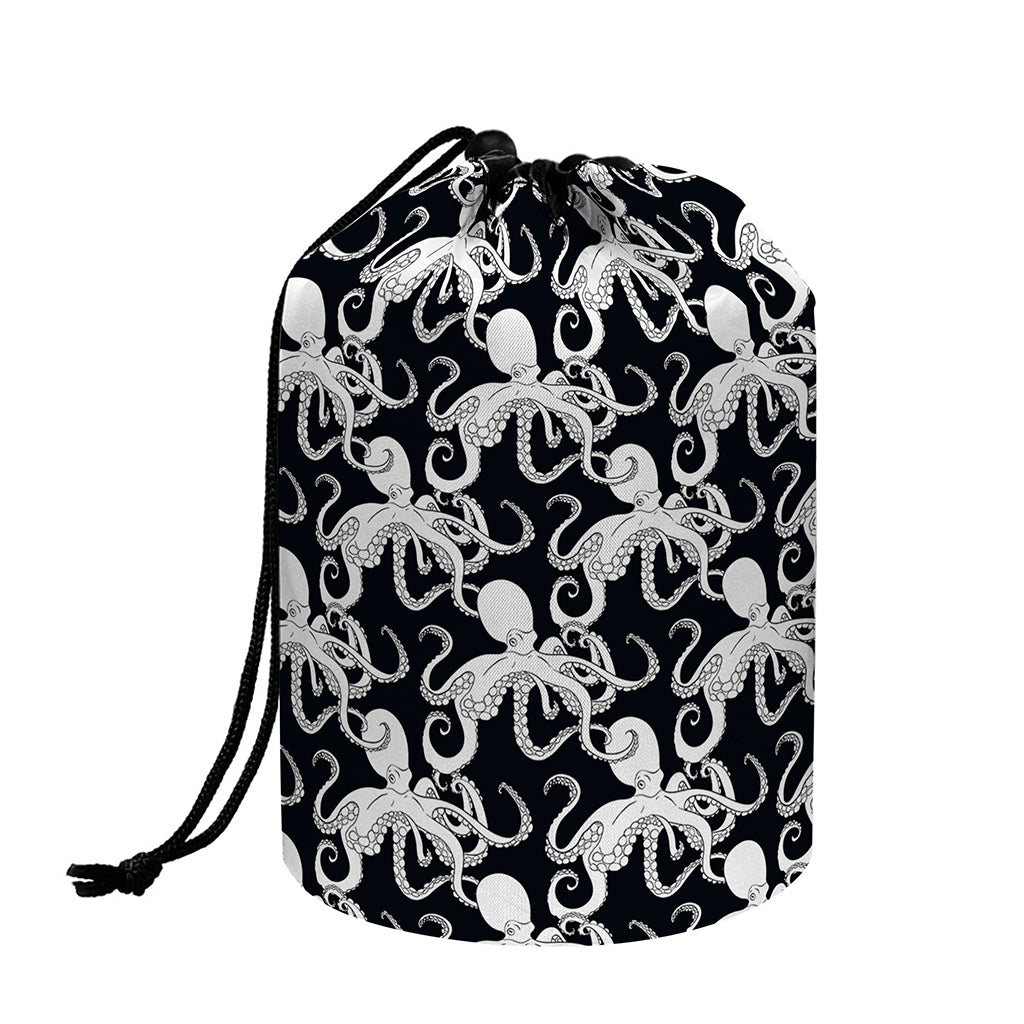 Black And White Octopus Pattern Print Drawstring Makeup Bag