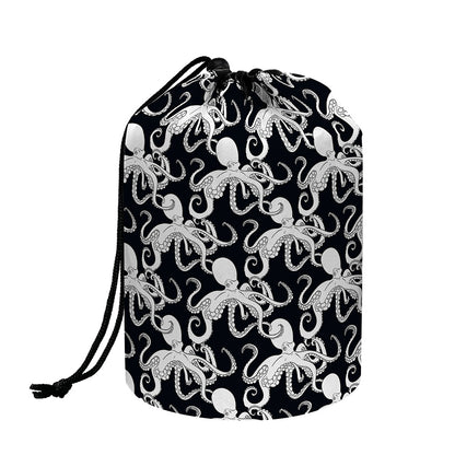 Black And White Octopus Pattern Print Drawstring Makeup Bag