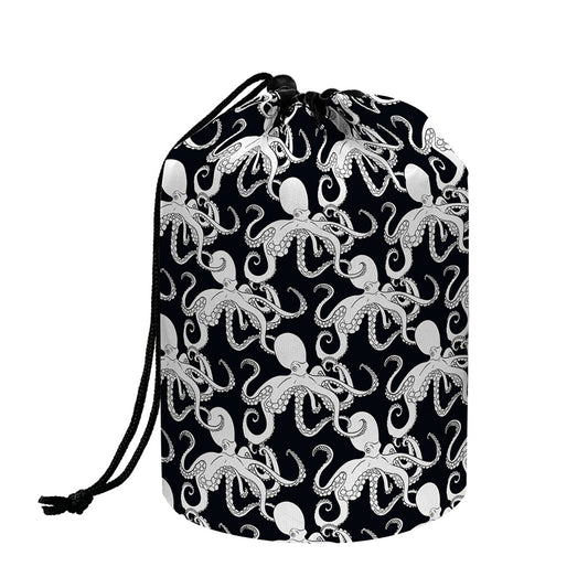 Black And White Octopus Pattern Print Drawstring Makeup Bag