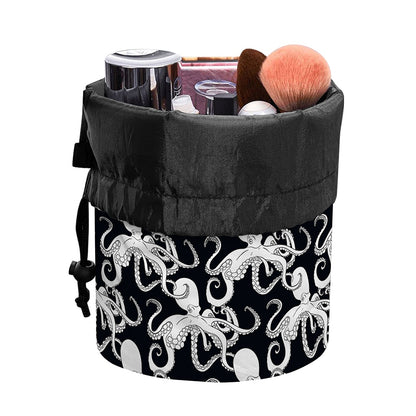Black And White Octopus Pattern Print Drawstring Makeup Bag