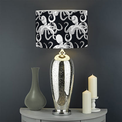 Black And White Octopus Pattern Print Drum Lamp Shade