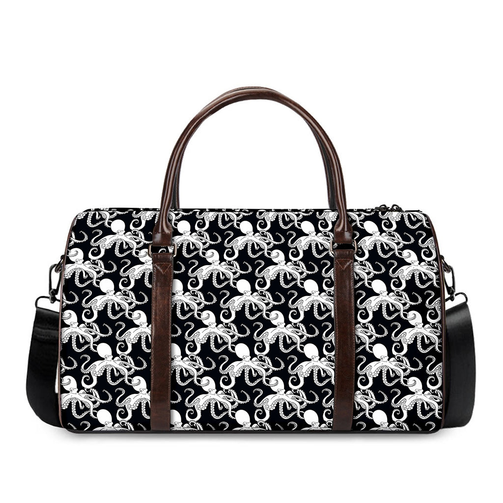 Black And White Octopus Pattern Print Duffle Bag