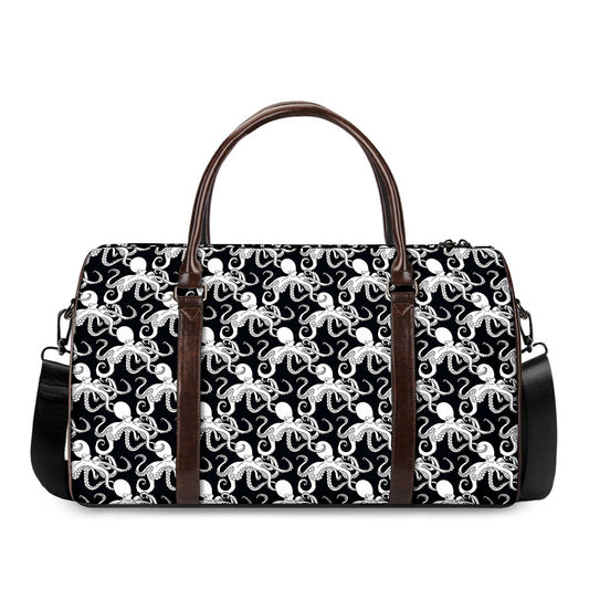Black And White Octopus Pattern Print Duffle Bag