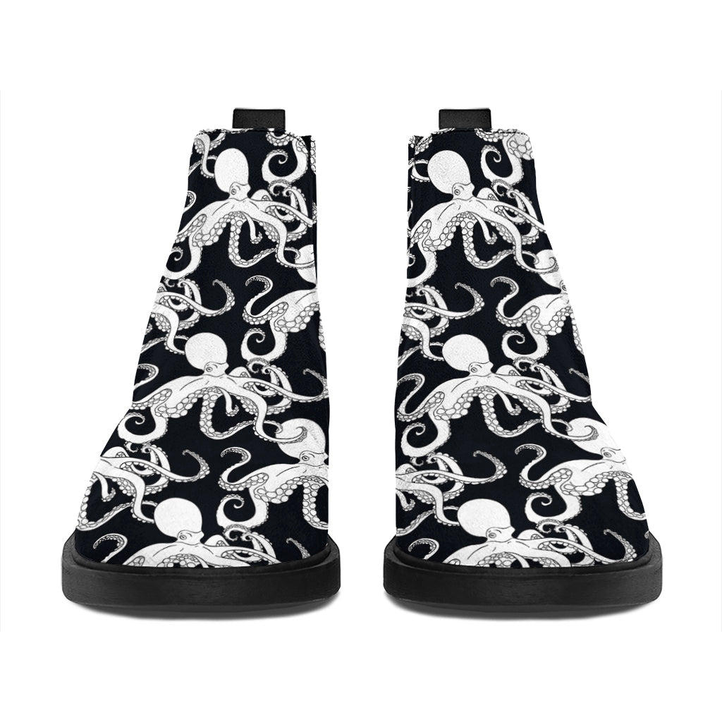 Black And White Octopus Pattern Print Flat Ankle Boots