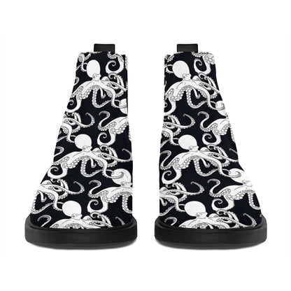 Black And White Octopus Pattern Print Flat Ankle Boots