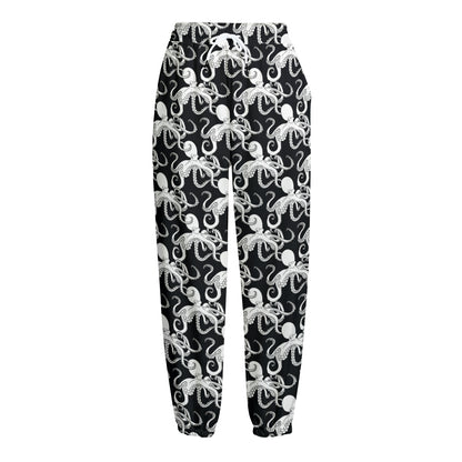 Black And White Octopus Pattern Print Fleece Lined Knit Pants