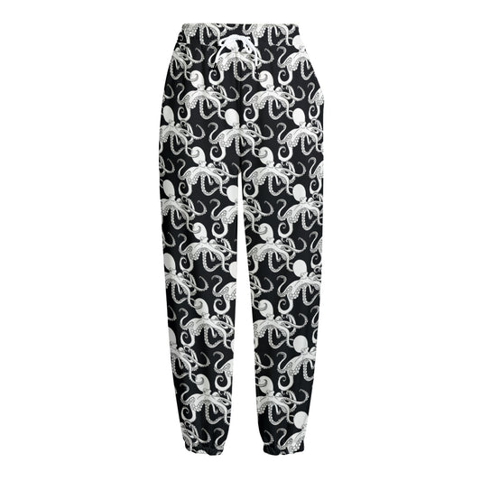 Black And White Octopus Pattern Print Fleece Lined Knit Pants