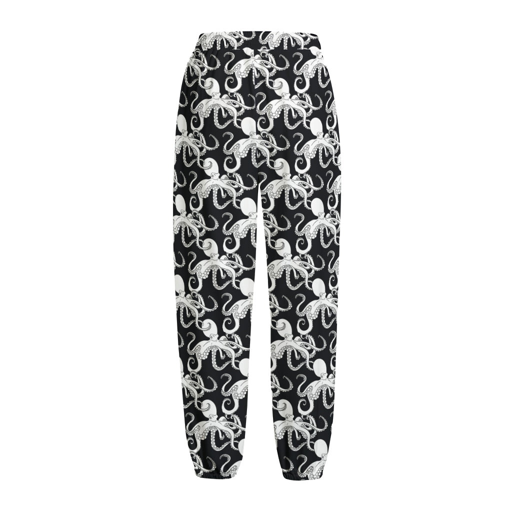 Black And White Octopus Pattern Print Fleece Lined Knit Pants