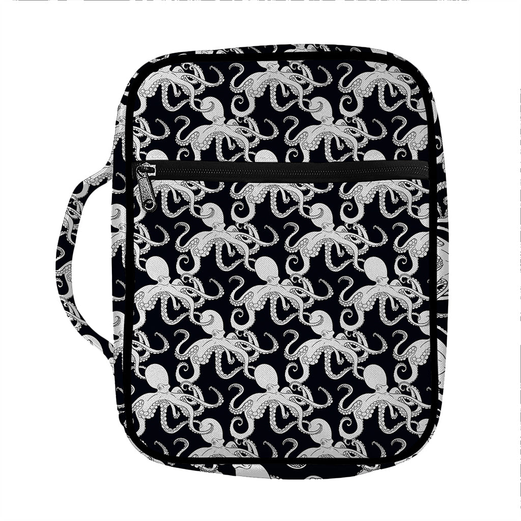 Black And White Octopus Pattern Print Front Pocket Bible Bag