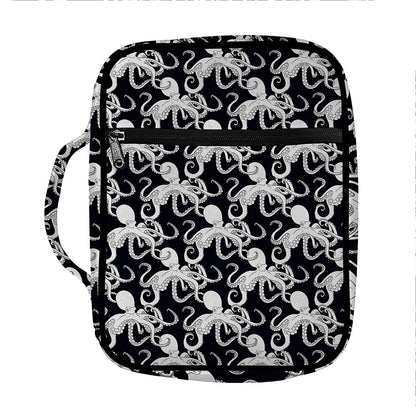 Black And White Octopus Pattern Print Front Pocket Bible Bag