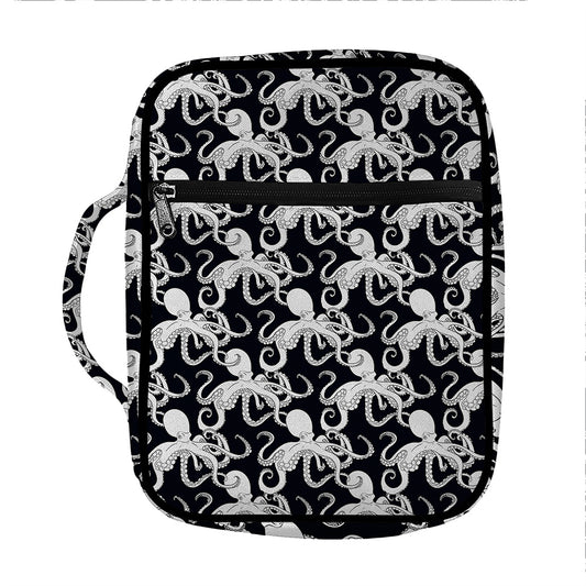 Black And White Octopus Pattern Print Front Pocket Bible Bag
